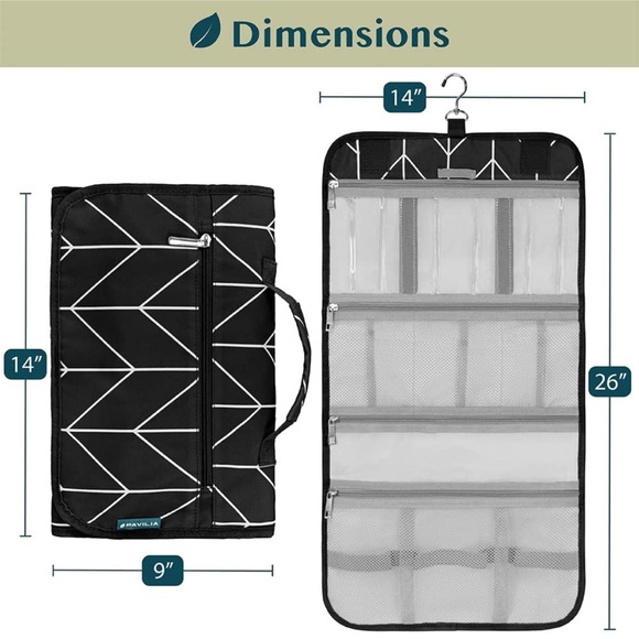 Hanging Toiletry Bag, Travel Kit Foldable Large Organizer, Roll up Cosmetics Bag - Picture 5 of 8